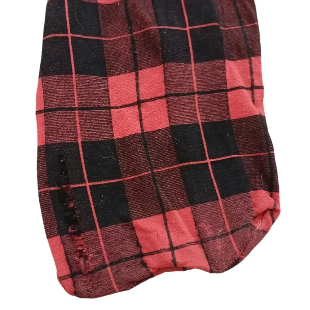 UO Plaid Tights Red & Black Scotch Tape Print Panty Hose OS 90s Grunge Punk Goth